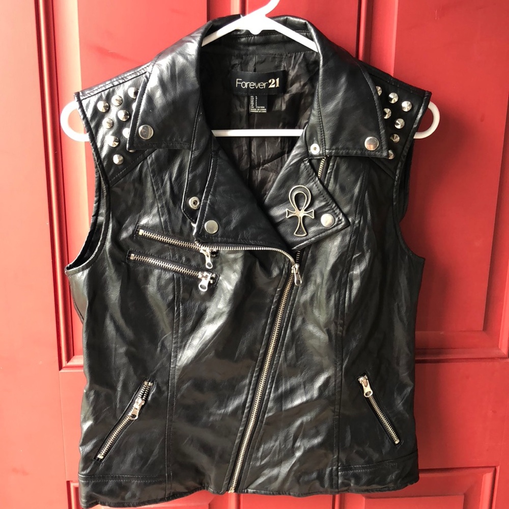 Faux leather spiked moto vest